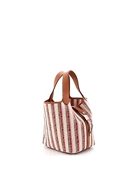 Pre-Owned HERMES Pm Couverture Lignes Picotin Lock Bag Embroidered Canvas and Swift
