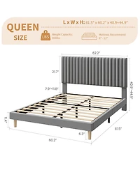 Homfan Velvet Bed Frame, Vertical Channel Tufted Headboard, Height Adjustable