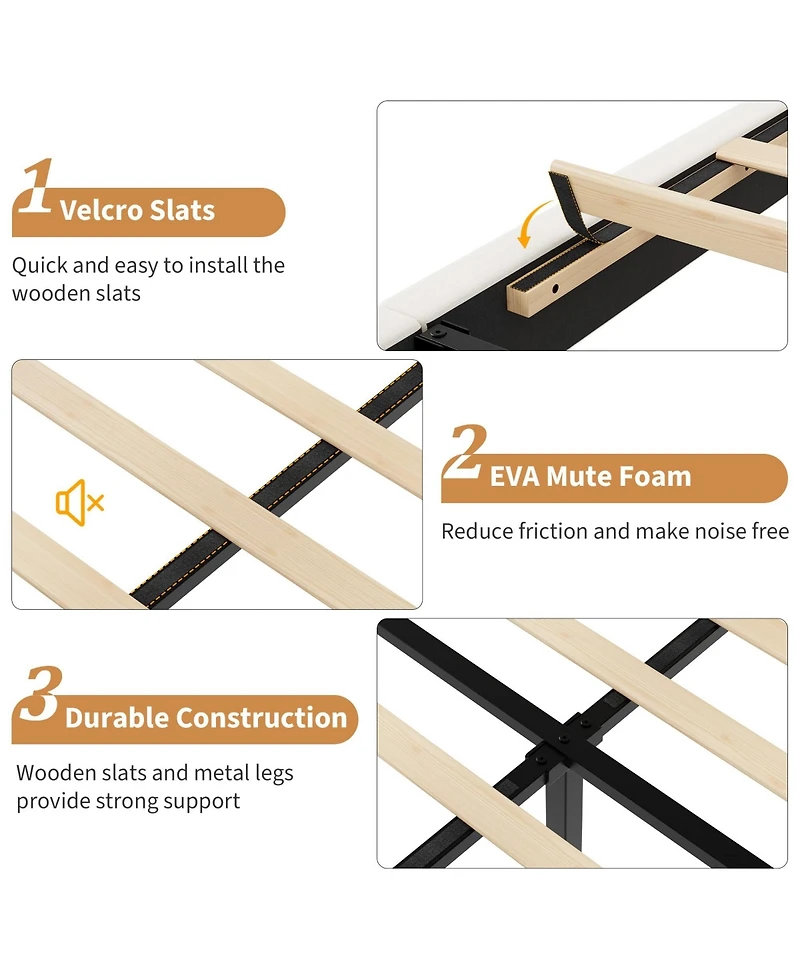 Homfan Velvet Bed Frame, Vertical Channel Tufted Headboard, Height Adjustable