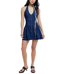 Free People Women's Clean Break V-Neck Denim Cotton Mini Dress