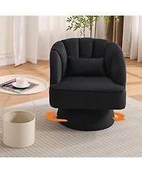gaomon Modern Swivel Barrel Accent Chair, 360degree(s) Velvet Upholstered Armchair with Striped Backrest, 2 Pieces