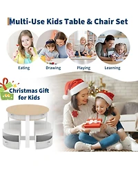 gaomon Kids Table and Chair Set, 5 Pieces Wooden Round Nesting Design Children Multi-Activity Table With 4 Storage Stools and 4 Fabric Drawers