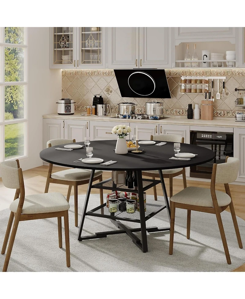 gaomon Dining Room Round Table Set for 4-6, Circle Kitchen Dining Table with Metal Base, 42 Inch Wooden Round DiningTable, Wood Kitchen Tables