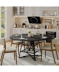 gaomon Dining Room Round Table Set for 4-6, Circle Kitchen Dining Table with Metal Base, 42 Inch Wooden Round DiningTable, Wood Kitchen Tables