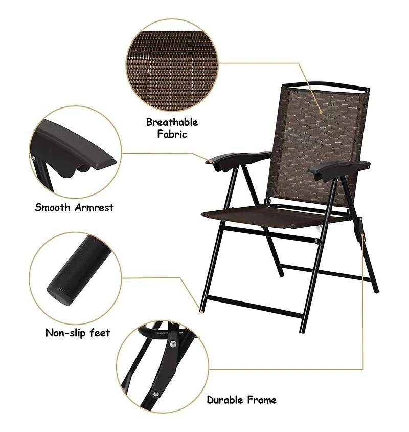 Costway 5PCS Bistro Patio Furniture Set 4 Folding Adjustable Chairs Glass Table W/Hole