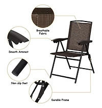 Costway 5PCS Bistro Patio Furniture Set 4 Folding Adjustable Chairs Glass Table W/Hole