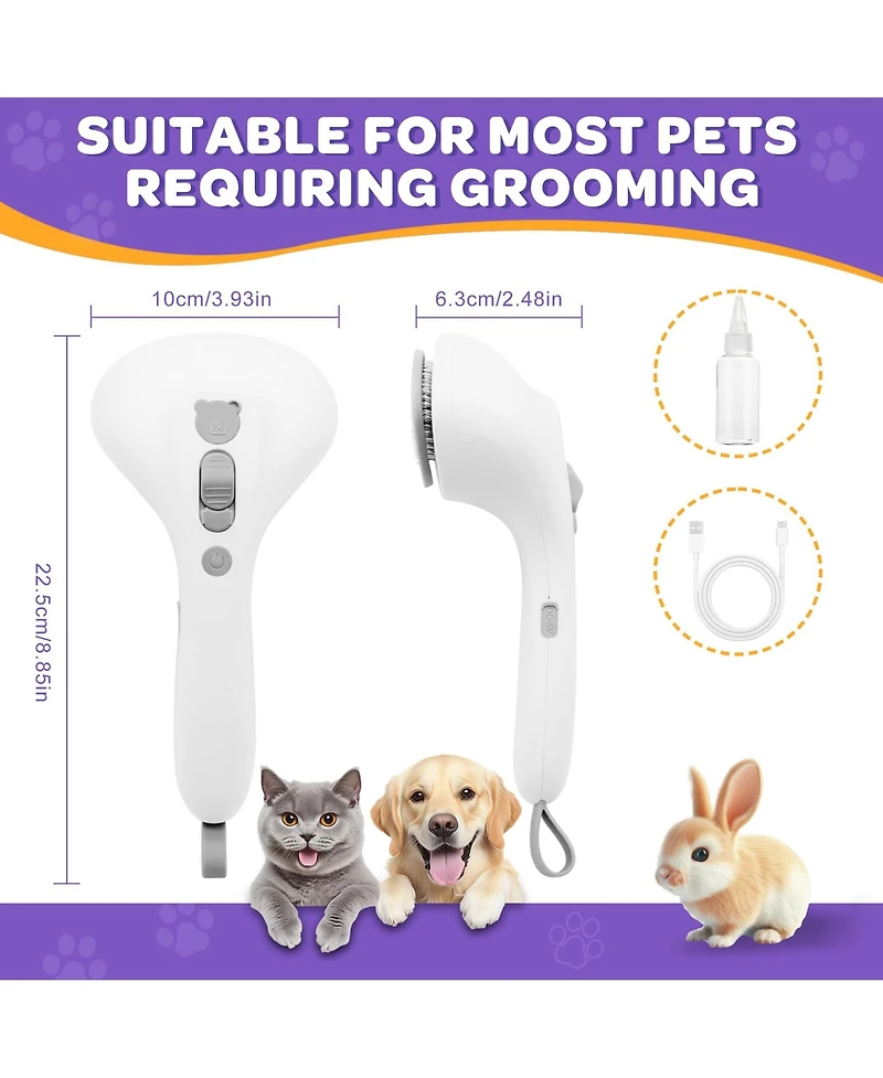 Aronkl Pet Spray Grooming Brush Self Cleaning Rechargeable Hair Removal for Dog Cat with Mist