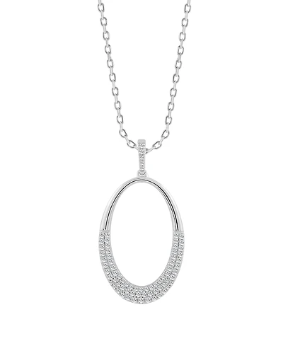 Diamond Pave Polished Oval Pendant Necklace (1/2 ct. t.w.) in 14k White Gold