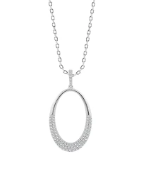 Diamond Pave Polished Oval Pendant Necklace (1/2 ct. t.w.) in 14k White Gold
