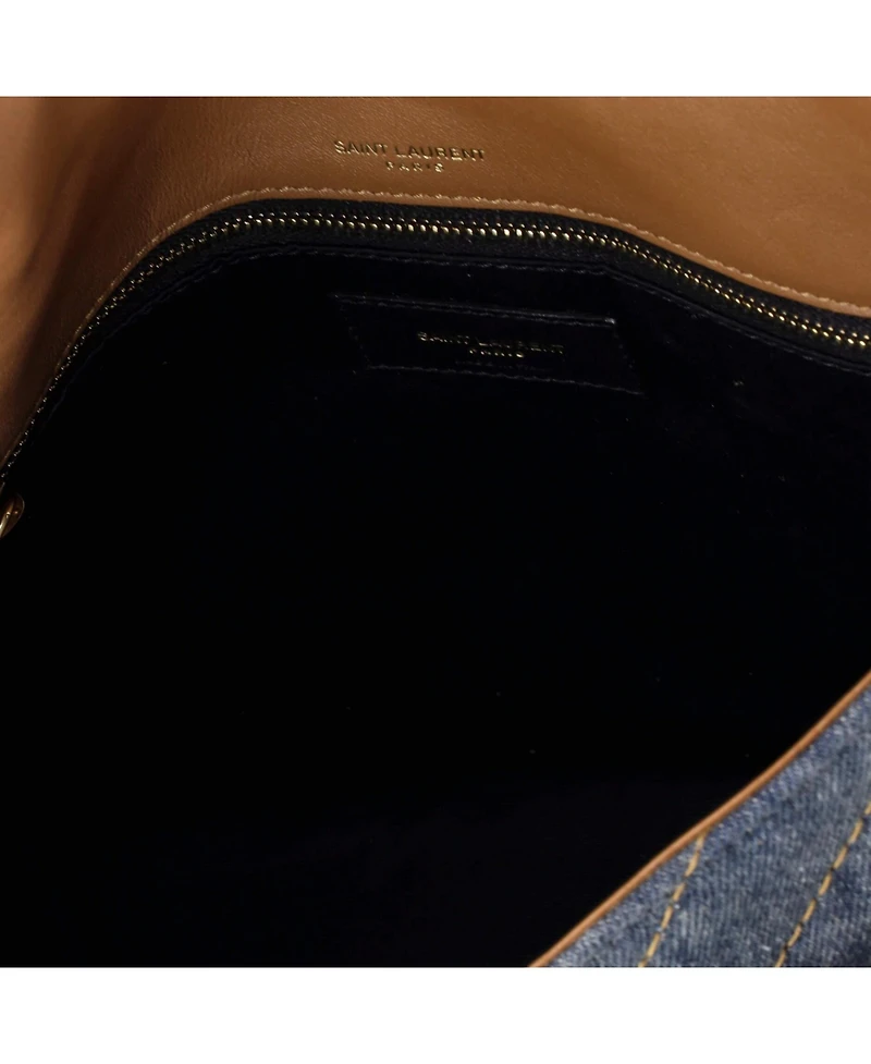 Pre-Owned Saint Laurent Medium Niki Chain Flap Bag Matelasse Chevron Denim with Suede