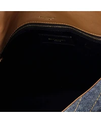 Pre-Owned Saint Laurent Medium Niki Chain Flap Bag Matelasse Chevron Denim with Suede