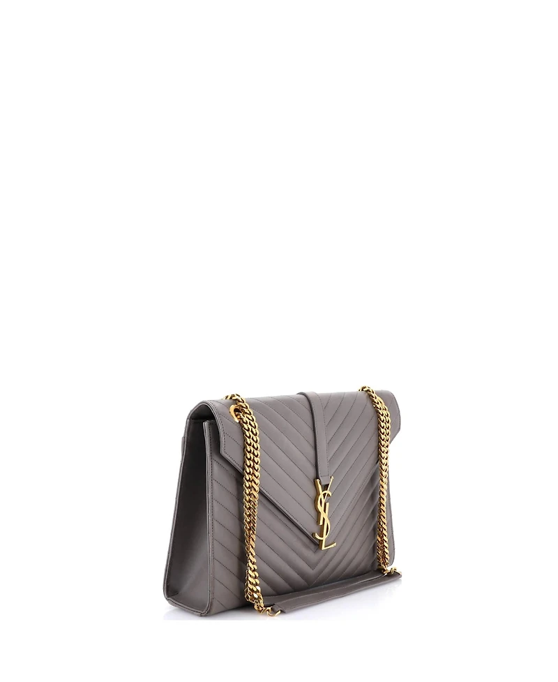 Pre-Owned Saint Laurent Large Classic Monogram Envelope Satchel Matelasse Chevron Leather