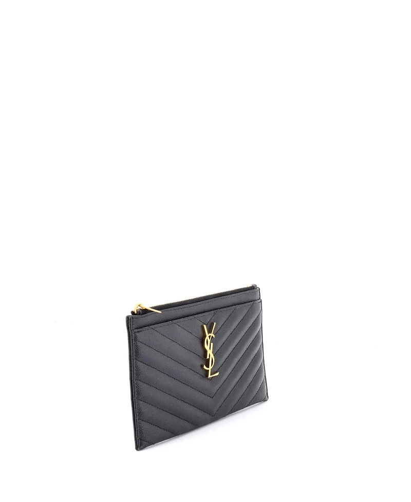 Pre-Owned Saint Laurent Medium Classic Monogram Zip Bill Pouch Matelasse Chevron Leather