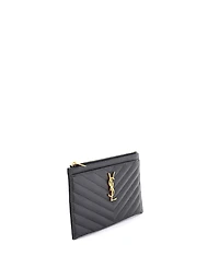 Pre-Owned Saint Laurent Medium Classic Monogram Zip Bill Pouch Matelasse Chevron Leather