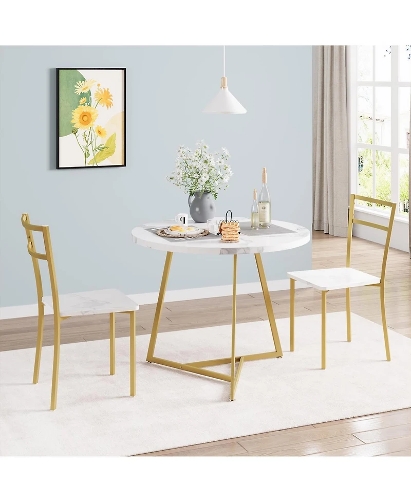 gaomon Dining Table Set for 2, Kitchen Table and Chairs for 2, Modern Round Kitchen Table Set, 3 Piece Dining Room Table Set