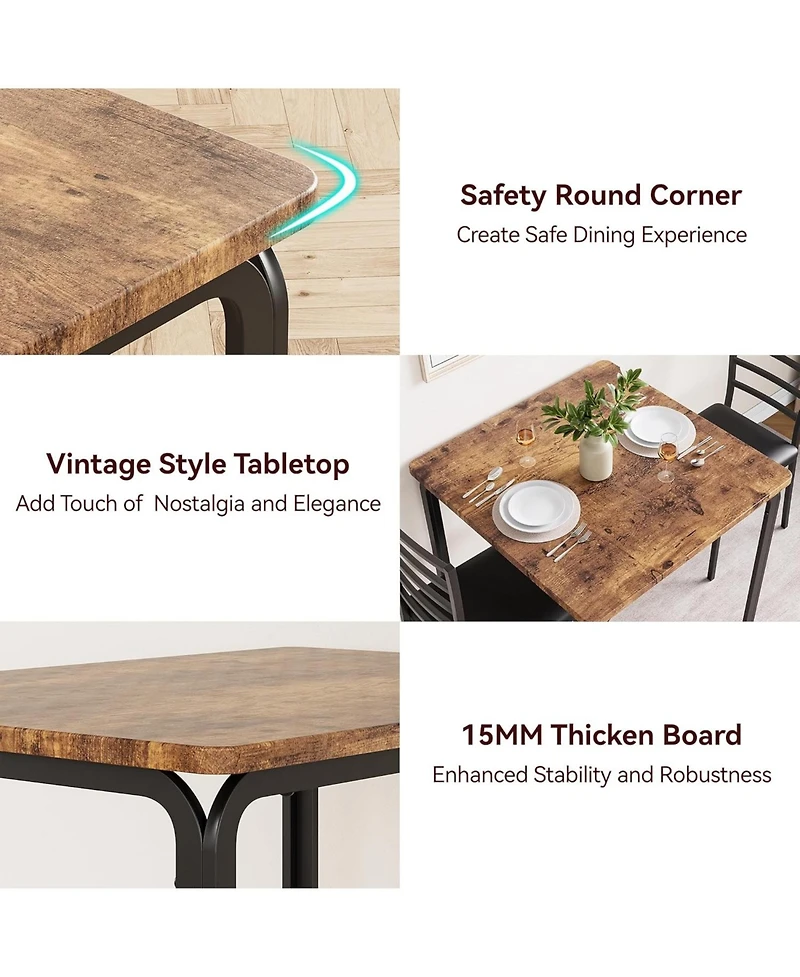 gaomon Dining Table for 2, Small Square kitchen Dinner Table Set for 2,Space Saving Wood Modern Dinette With Upholstered,Dining Room Furniture