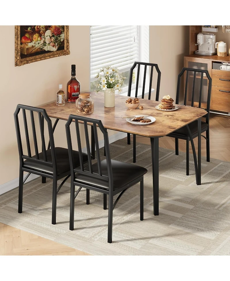 gaomon Dining Table Set for 4, Kitchen Table and Chairs for 4 with with Chamfer Design, 5 Piece Dining Room Table Set with Cushion Seats