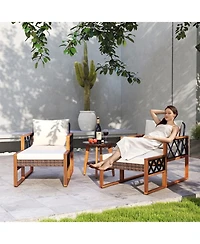 Gouun 5-Piece Pe Rattan Conversation Set with Acacia Wood Table and Ottomans