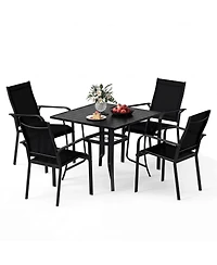 Costway 5 Pcs Patio Furniture Dining Set, Outdoor Square Table and Stackable Chairs with Umbrella Hole