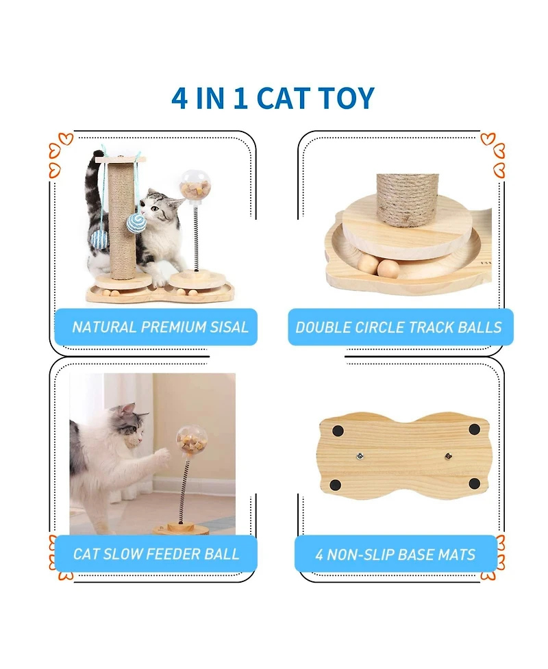 Aronkl Interactive Cat Treat Dispenser Wooden Track Ball Slow Feeder Toy