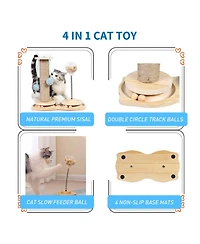 Aronkl Interactive Cat Treat Dispenser Wooden Track Ball Slow Feeder Toy