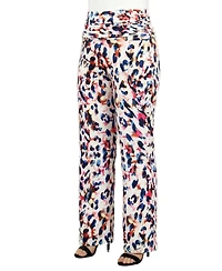 24seven Comfort Apparel Plus Essential Curvy Cheetah Print Wide Leg Pants
