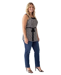24seven Comfort Apparel Plus Essential Curvy Geometric Print Sleeveless Top