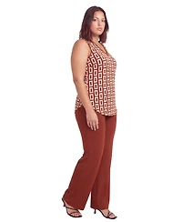 24seven Comfort Apparel Plus V Neck Top and Elastic Waist Flared Pant Set