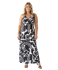 24seven Comfort Apparel Plus Essential Curvy Abstract Maxi Dress