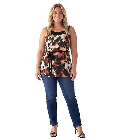 24seven Comfort Apparel Plus Essential Curvy Cheetah Print Round Neck Top