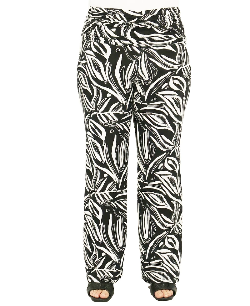 24seven Comfort Apparel Plus Essential Curvy Abstract Print Wide Leg Pants
