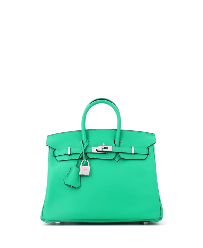 Pre-Owned HERMES Birkin 25 Handbag Green Swift with Palladium Hardware