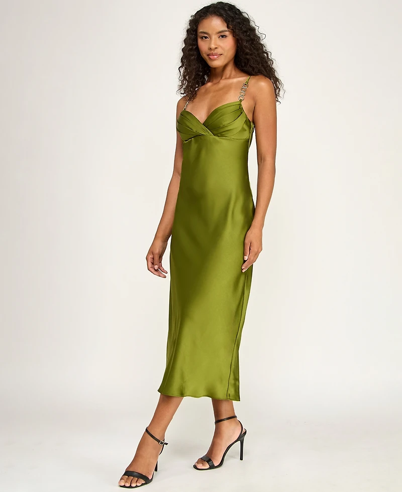 City Studios Juniors' V-Neck Pleated Midi Dress