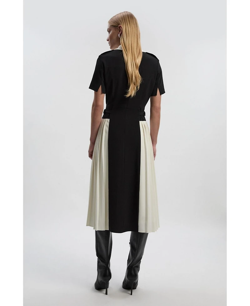 Karen Millen Women's Tailored Crepe Pleated Midi Shirt Dress