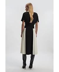 Karen Millen Women's Tailored Crepe Pleated Midi Shirt Dress