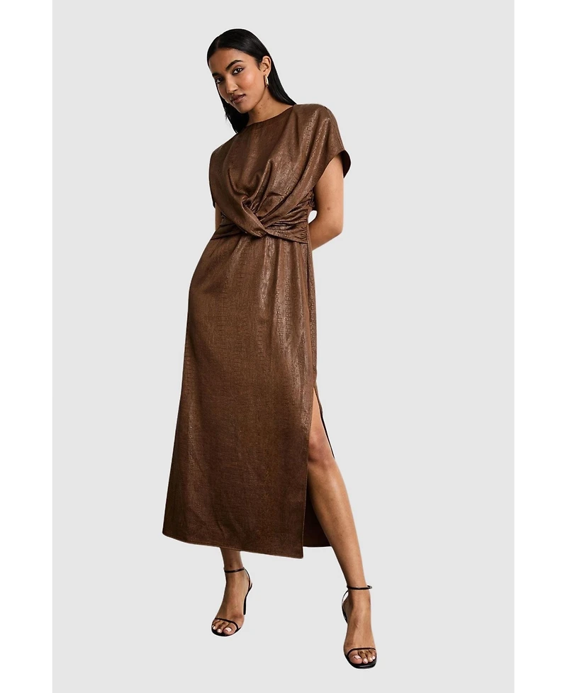 Warehouse Women's Leather Look Twist Front Midi Dress