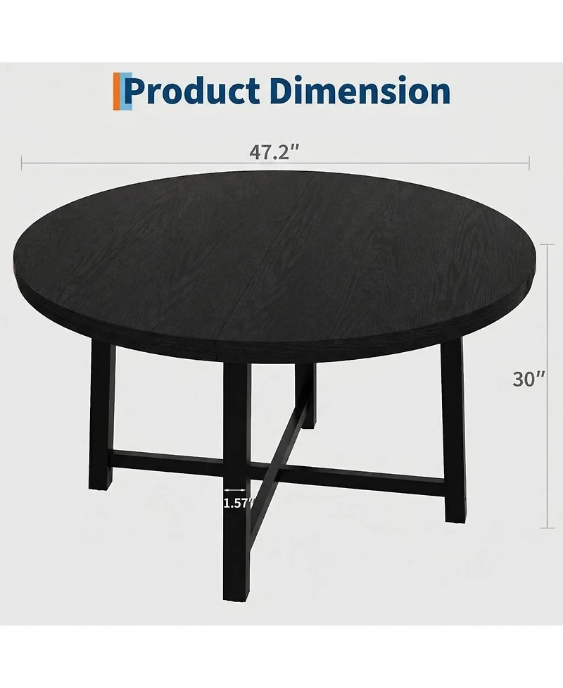 gaomon Round Dining Table , Kitchen Dining Room Table with Sturdy Metal Frame, Wood Circle Kitchen Table for Space Saving