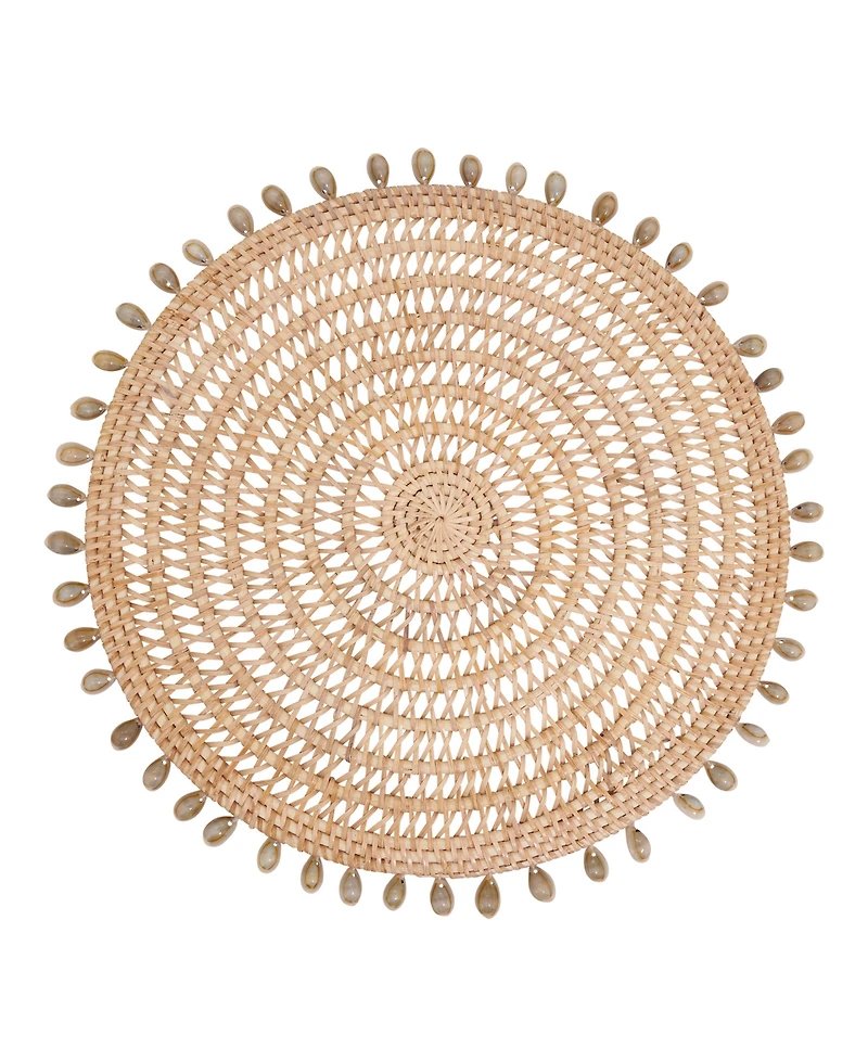 Saro Lifestyle Rattan and Shell Beaded Round Placemats, Set of 4