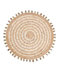 Saro Lifestyle Rattan and Shell Beaded Round Placemats, Set of 4