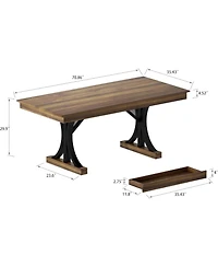 gaomon 71" Rectangular Dining Table with Two Drawers and Sturdy Frame, Large Dining Table for 6-8 People