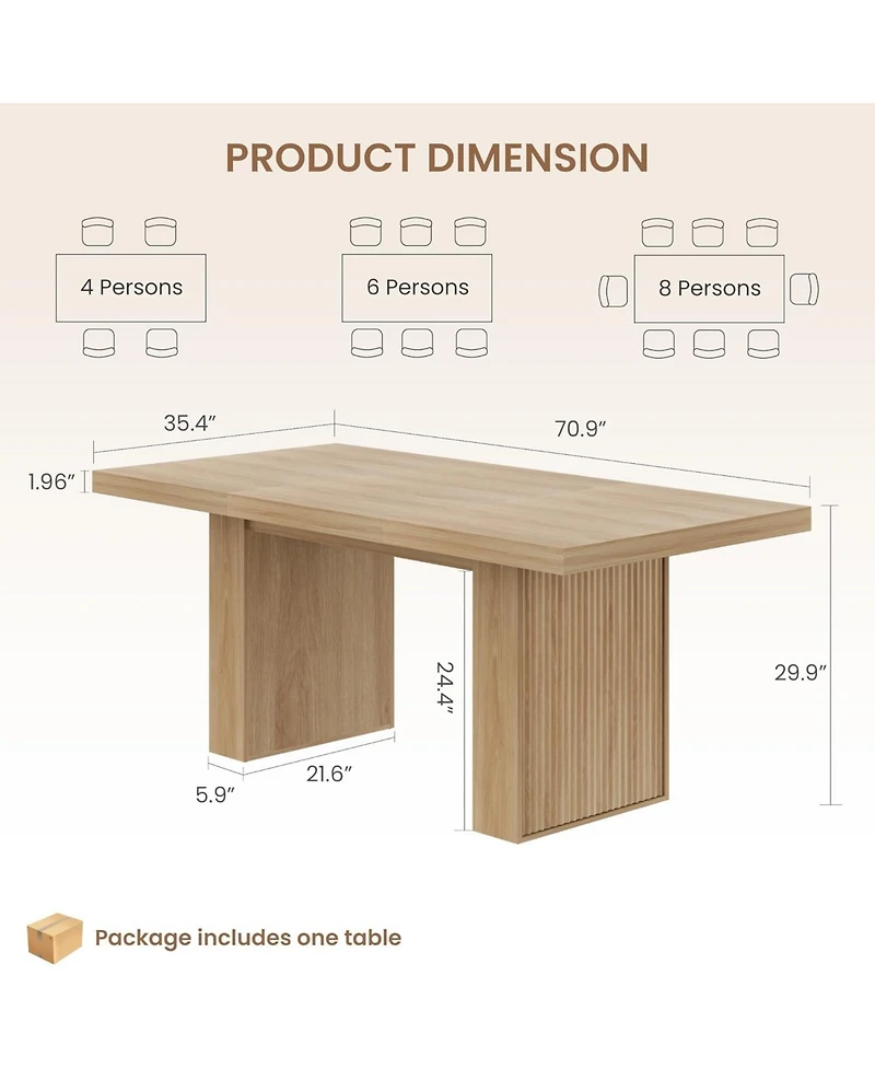 gaomon Dining Table with Storage, Wood Kitchen Table with Thickened Tabletop and Fluted Legs, Dinner Tables for Kitchen Dining Room