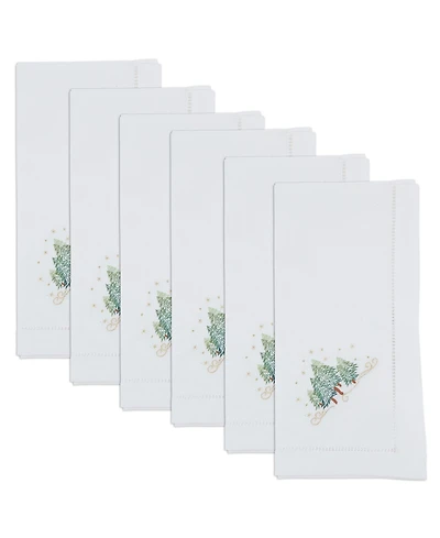 Saro Lifestyle Embroidered Holiday Tree Cotton Napkins, Set of 6
