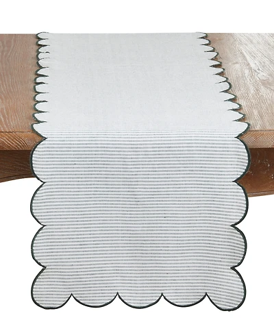 Saro Lifestyle Cotton Striped Scalloped Table Runner, 16" x 72"
