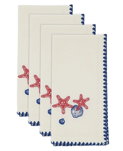 Saro Lifestyle Coastal Motif Cotton Decorative Napkins, Set of 4