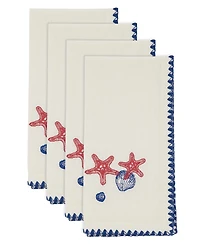 Saro Lifestyle Coastal Motif Cotton Decorative Napkins, Set of 4