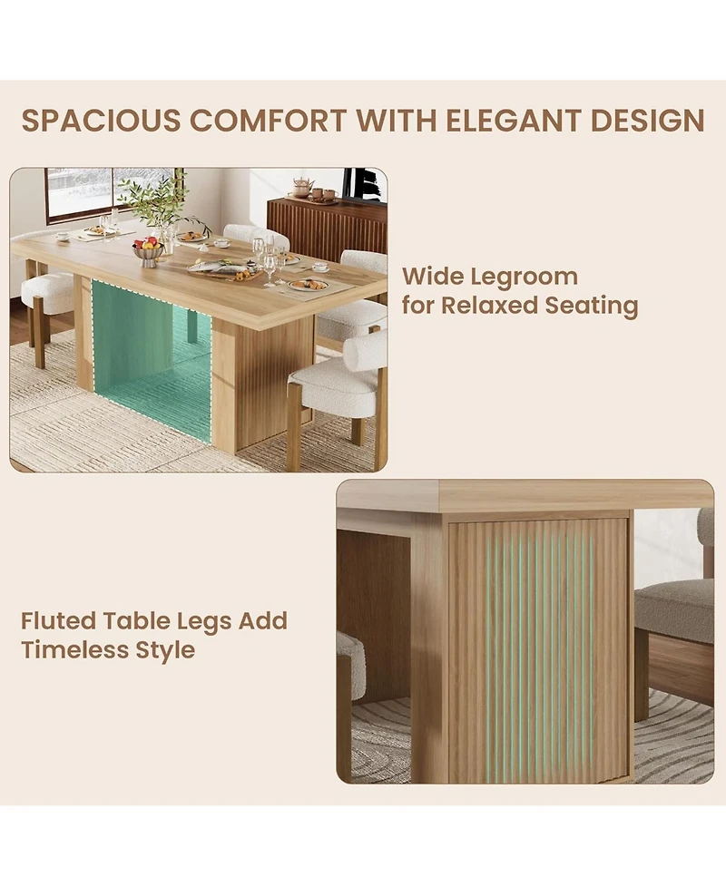 gaomon Dining Table with Storage, Wood Kitchen Table with Thickened Tabletop and Fluted Legs, Dinner Tables for Kitchen Dining Room