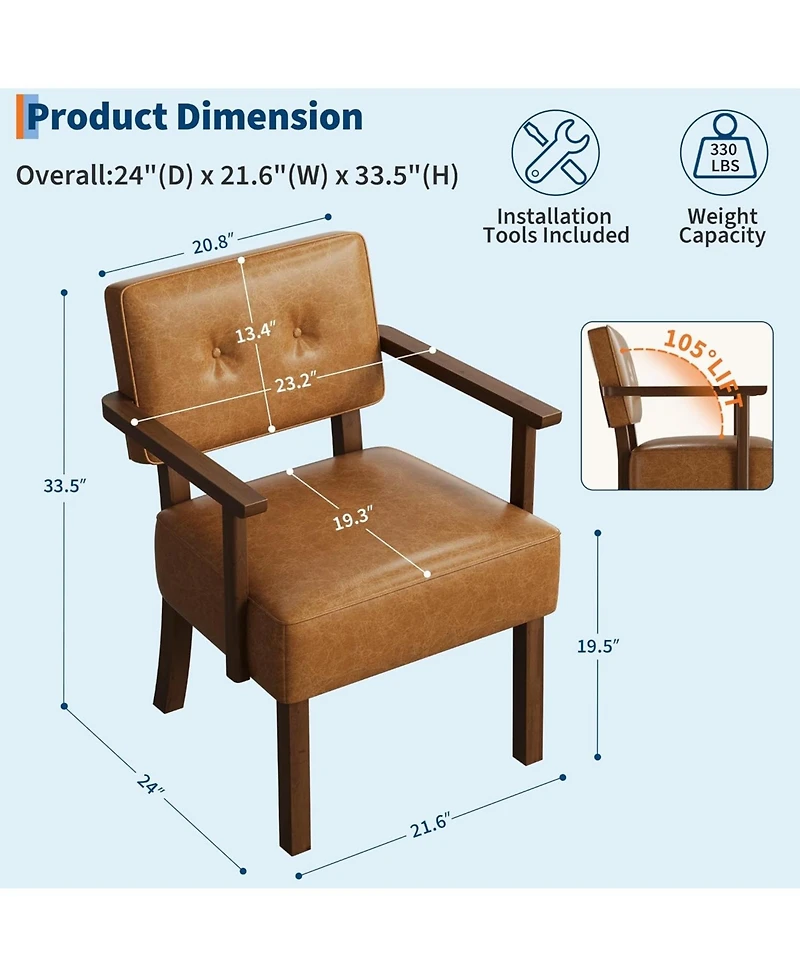 gaomon Set of 2 Mid Century Modern Accent Chairs, Faux Leather Armchairs with Button Tufted Back,Upholstered Lounge Chair Set with Wood Frame