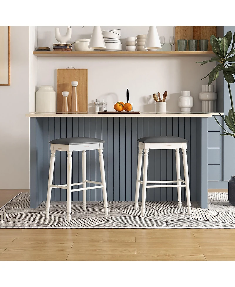 Gymax Set of 2 29-Inch Upholstered Bar Stools with Padded Seat Cushions and Rubberwood Legs