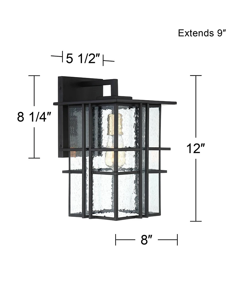 Possini Euro Design Arley Modern Outdoor Wall Light Fixture Black Geometric Frame Seedy Glass for Post Exterior Barn Deck House Porch Yard Patio