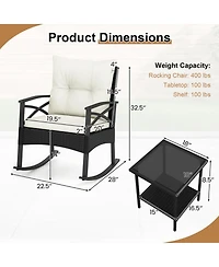 Gouun 3-Piece Rattan Rocking Chair Set with Tiered Side Table